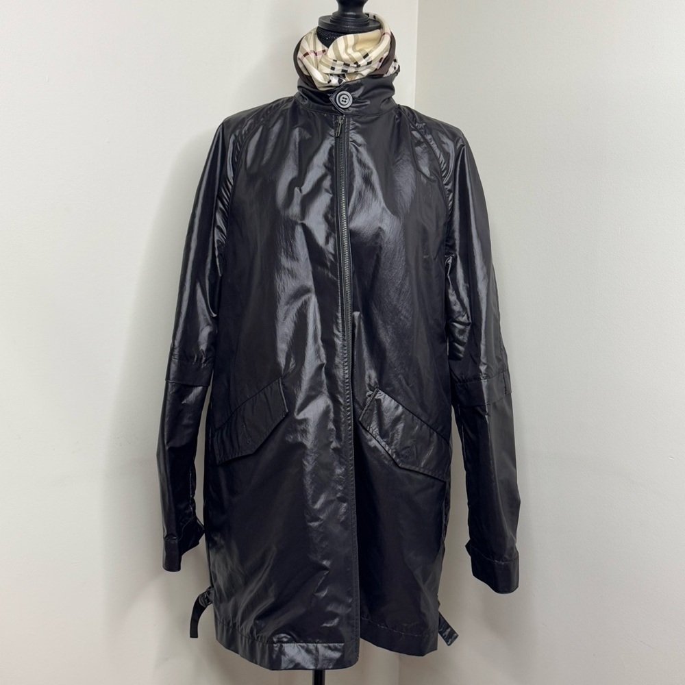 French Connection Black Faux Leather Raincoat Size Medium